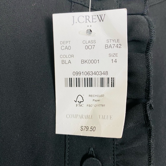 NWT J Crew Factory Women's Size 14 Black Long-sleeve Top With Ruffles - Picture 8 of 12